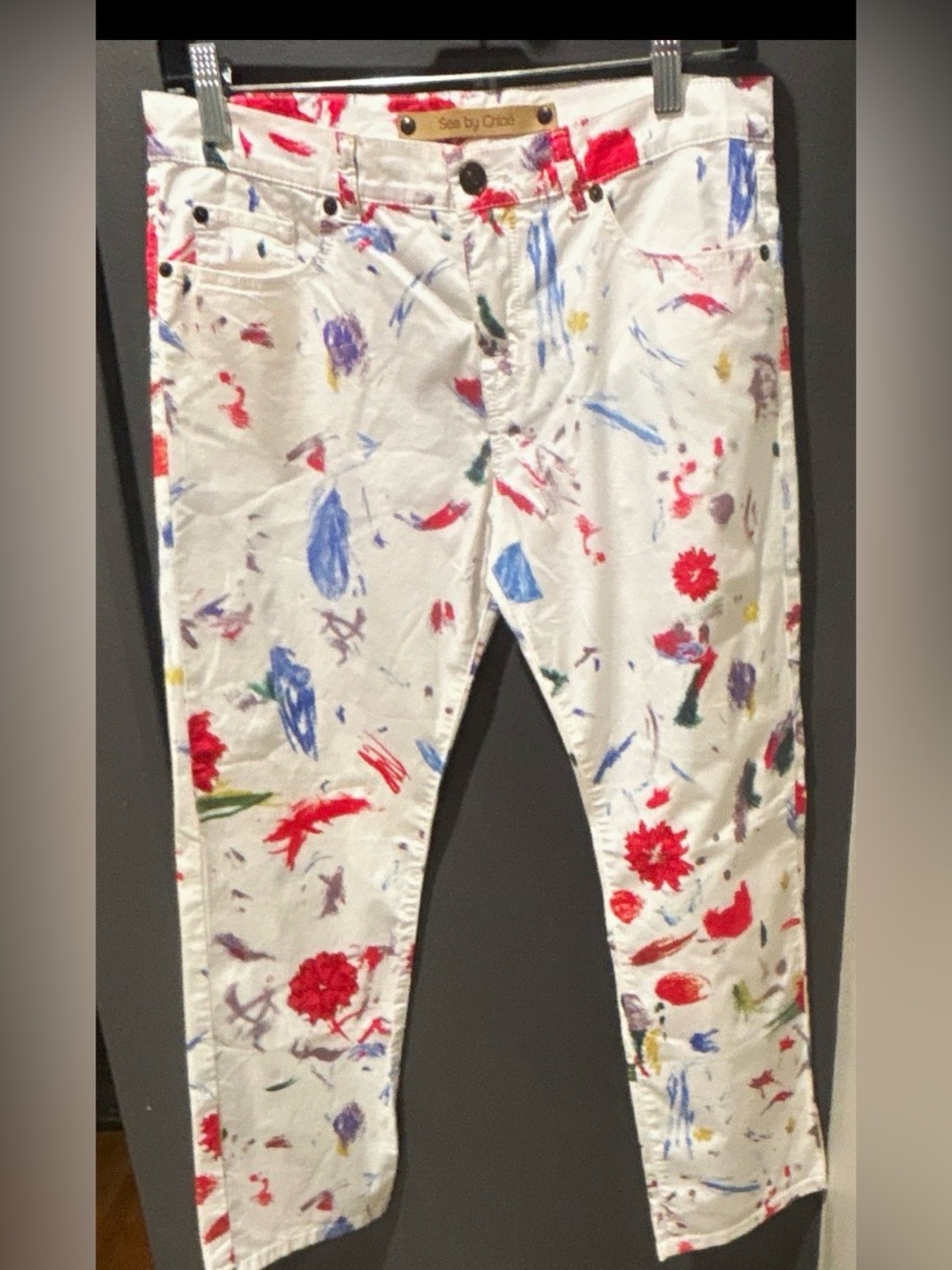 See by Chloé White Floral Splash pants